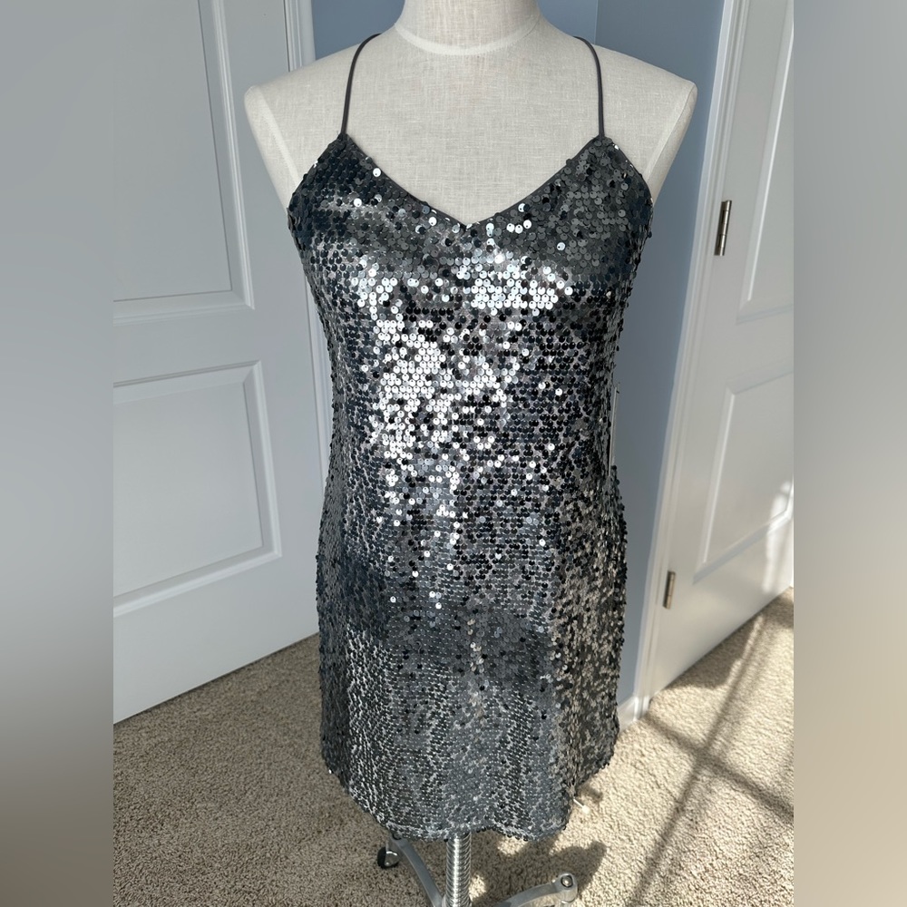 Small Express gunmetal sequin dress